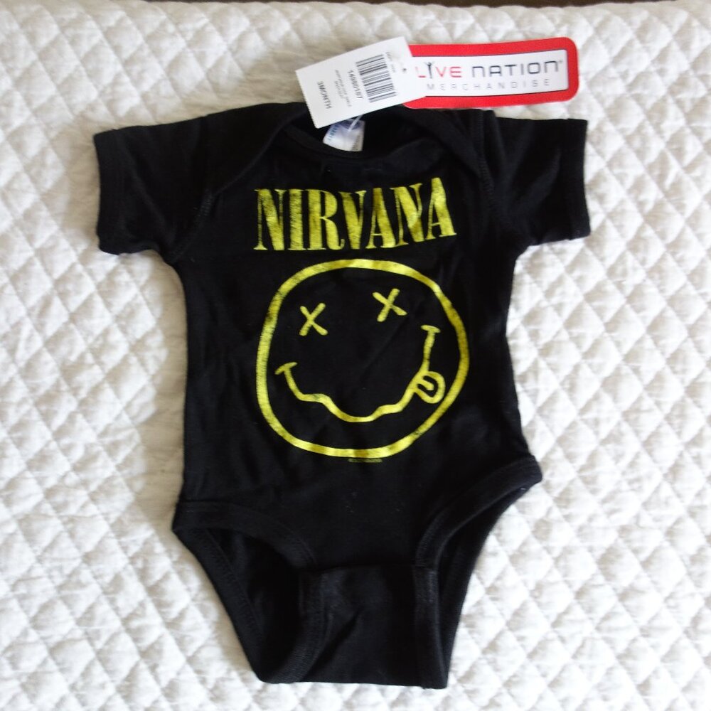 NWT HOT TOPIC Nirvana Smile Black One-Piece Bodysuit – Infant 3 month - Picture 2 of 4